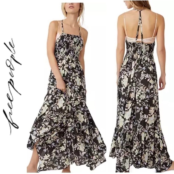 Free People Heat Wave boho floral Print Maxi Dress, spaghetti strap racer back,S - Picture 1 of 14